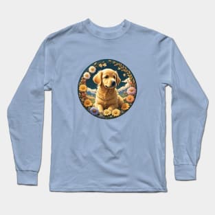 Golden Retriever Puppy Night Garden Long Sleeve T-Shirt